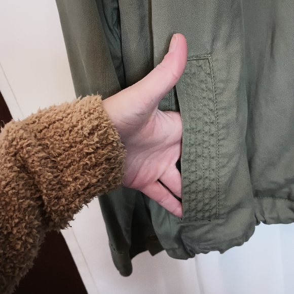 Gap Tencel Lyocell Olive Green Bomber Jacket Womens XL Snap Cinced Grunge - Picture 7 of 15